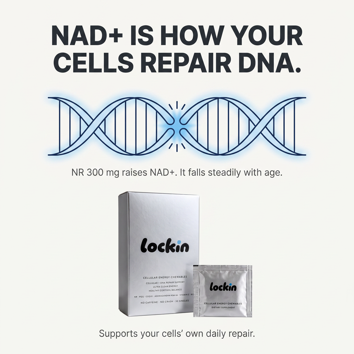 NAD+ is how your cells repair DNA. NR 300 mg.