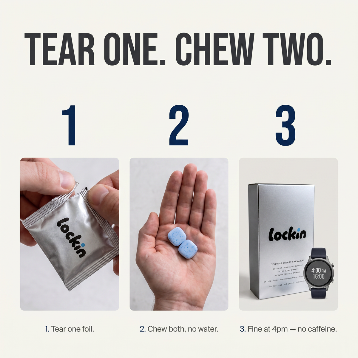 Tear one foil. Chew both, no water. Fine at 4pm.