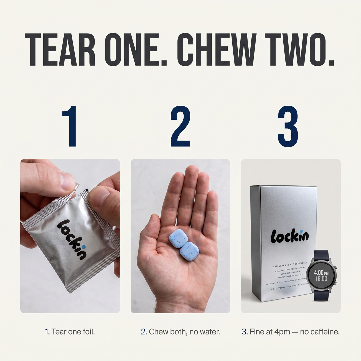 Tear one foil. Chew both, no water. Fine at 4pm.
